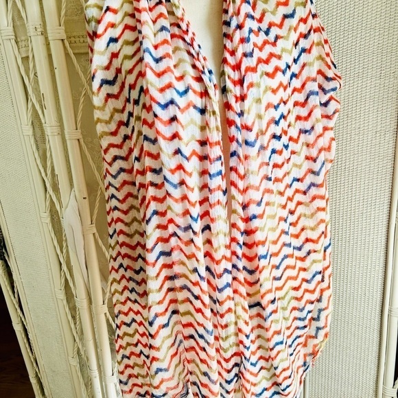 Scarf Lulla Collection by Bindy  Oversized Airy Ivory Orange Blue Tan Oblong - Picture 5 of 10